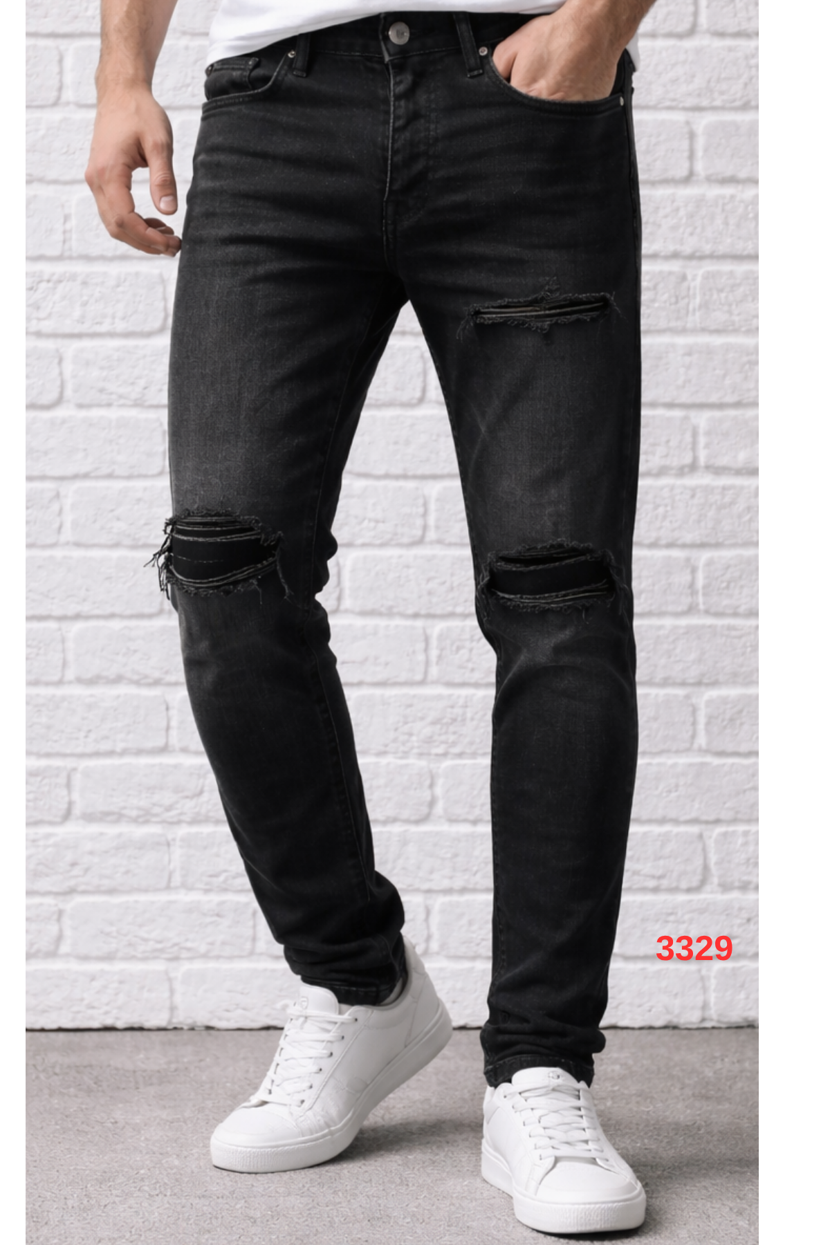 Amiri Siyah Yamalı ve Yırtık Detaylı Slim-Fit Jean Pantolon