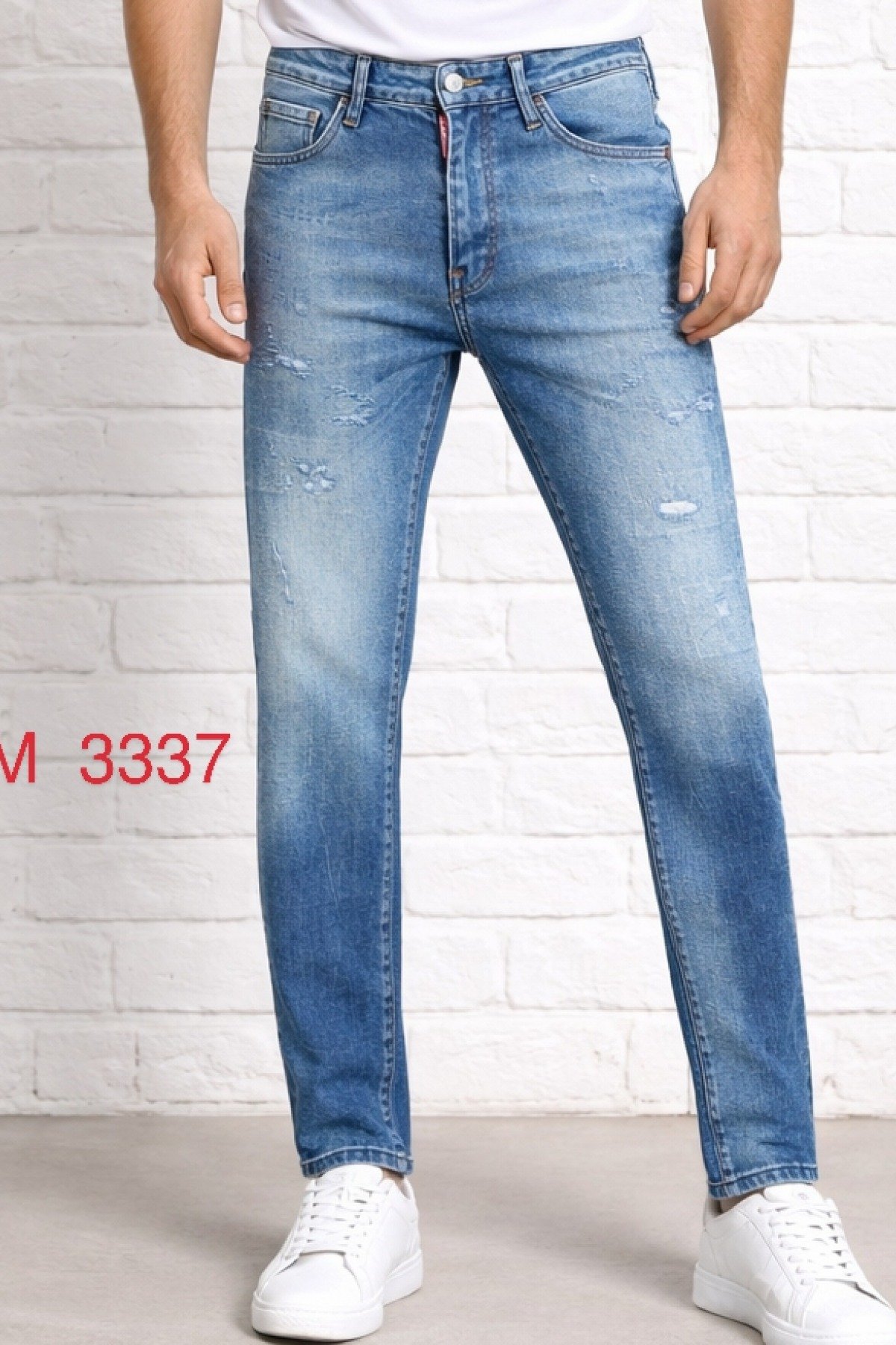 Dsquared2 Erkek Açık Mavi Slim Fit Yırtık Detaylı Denim Jean Pantolon