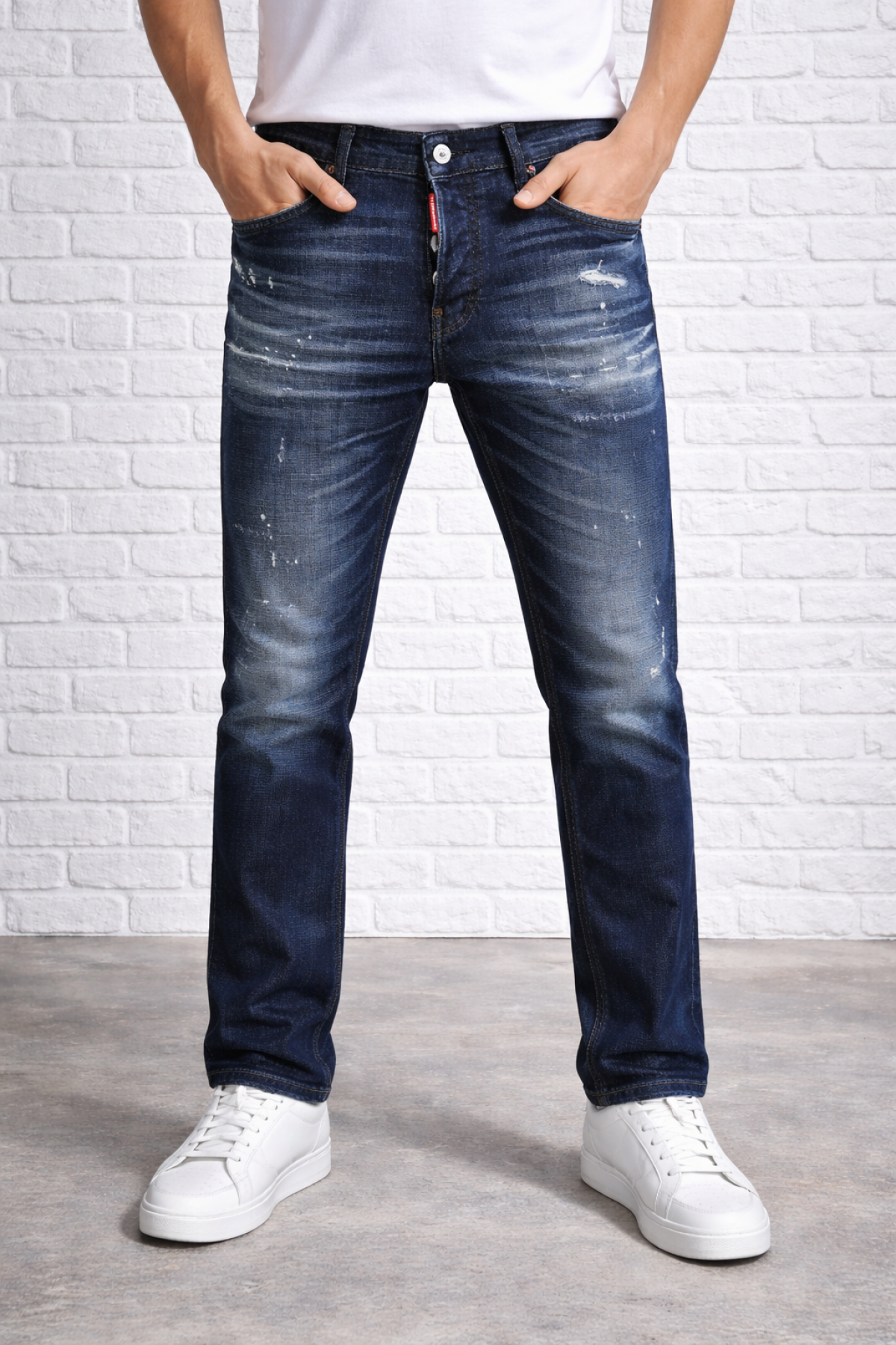 Dsquared2 RAW Erkek Slim Fit Koyu Lacivert Eskitme Detaylı Jean Pantolon