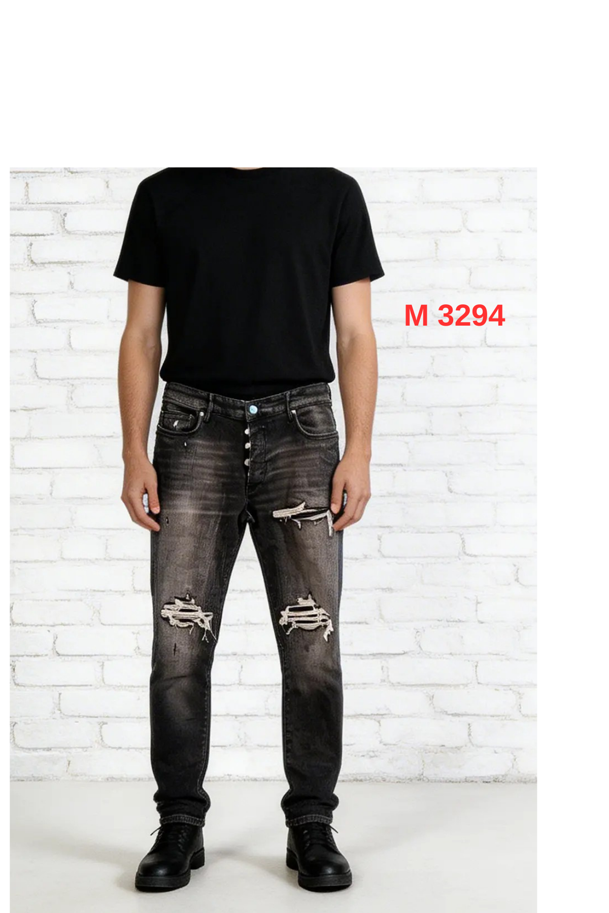 AMİRİ Model Antrasit Eskitme Yıkamalı Dar Kalıp Erkek Kot Pantolon