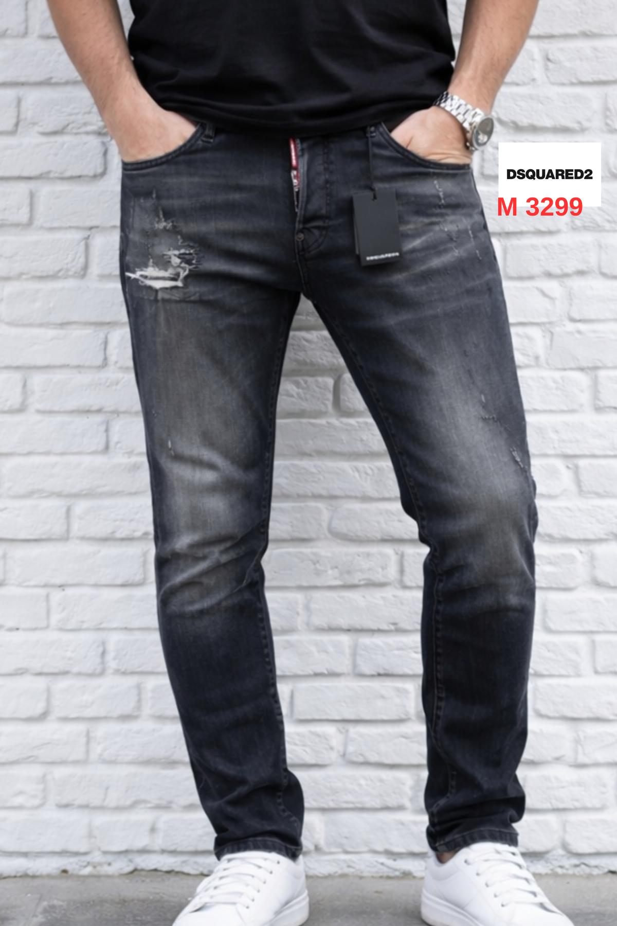 DSQUARED Erkek Slim Fit Antrasit Yırtık Detaylı Jean