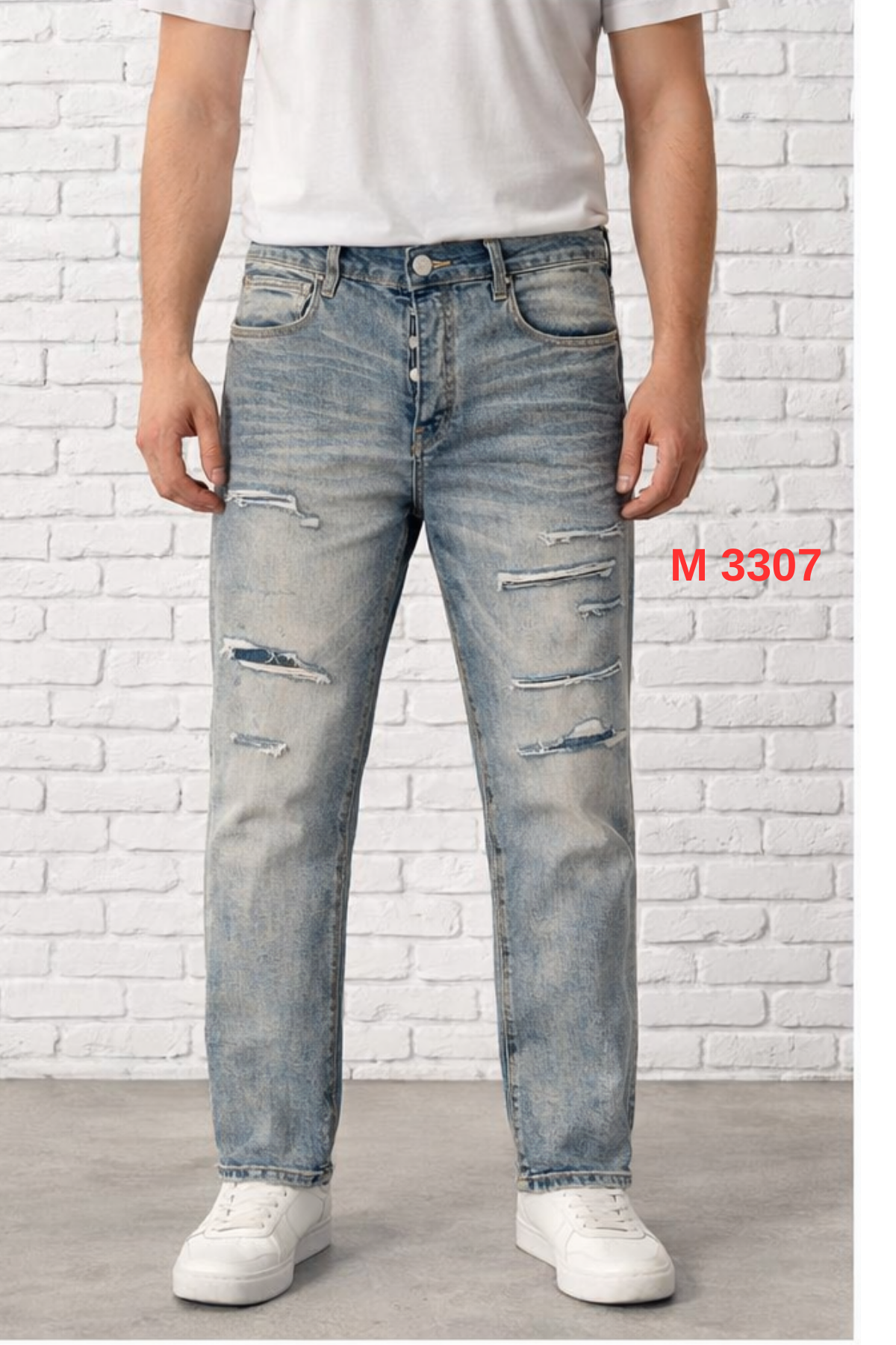 AMIRI Açık Mavi Yıkamalı Yırtık Detaylı Erkek Jean