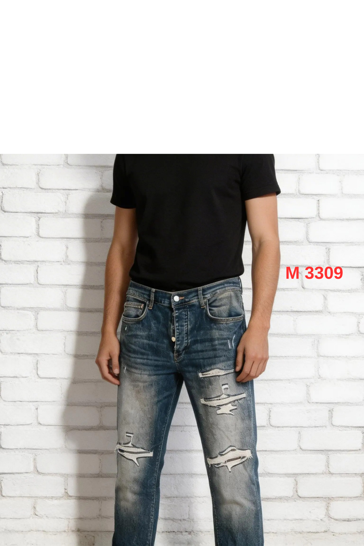 AMİRİ Mavi Slim-Fit Yırtık Detaylı Eskitme Erkek Jean Pantolon