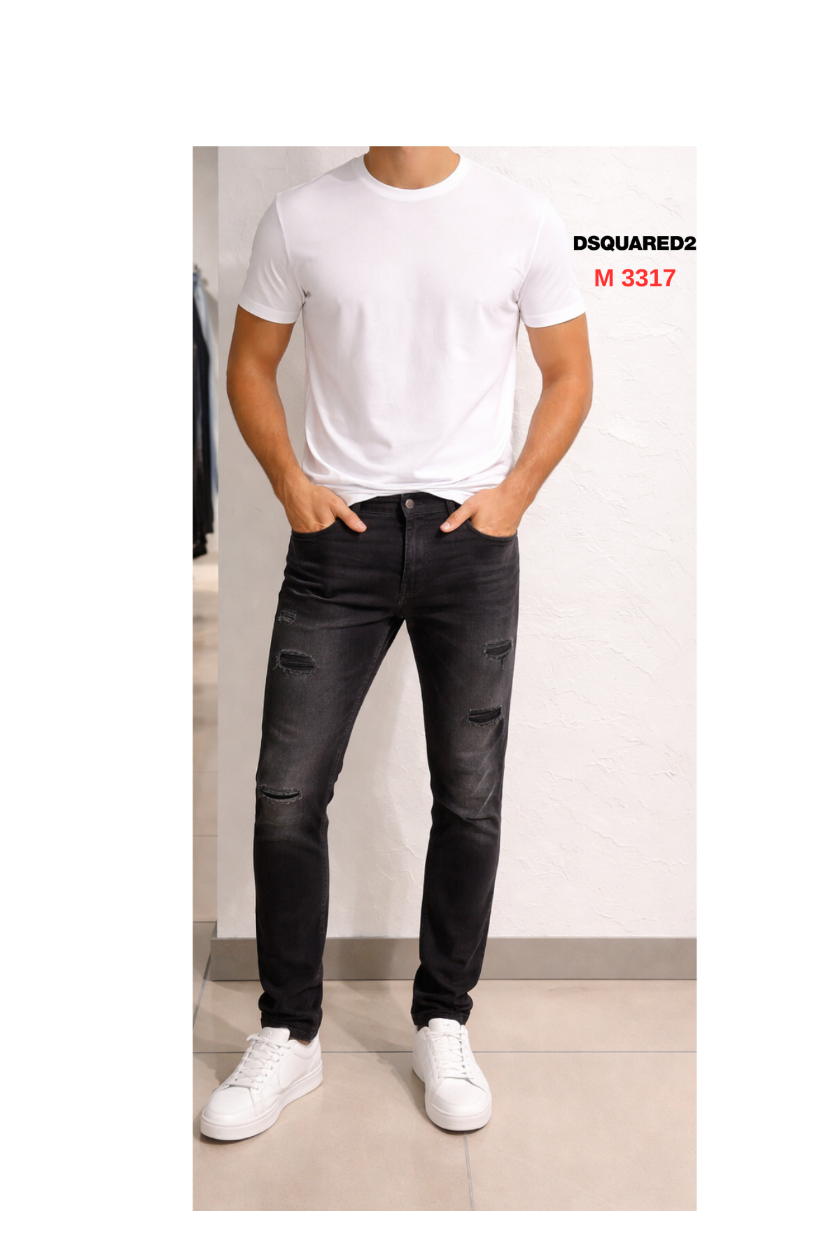 DSQUARED2  Erkek Siyah Slim Fit Yırtık Detaylı Denim Pantolon