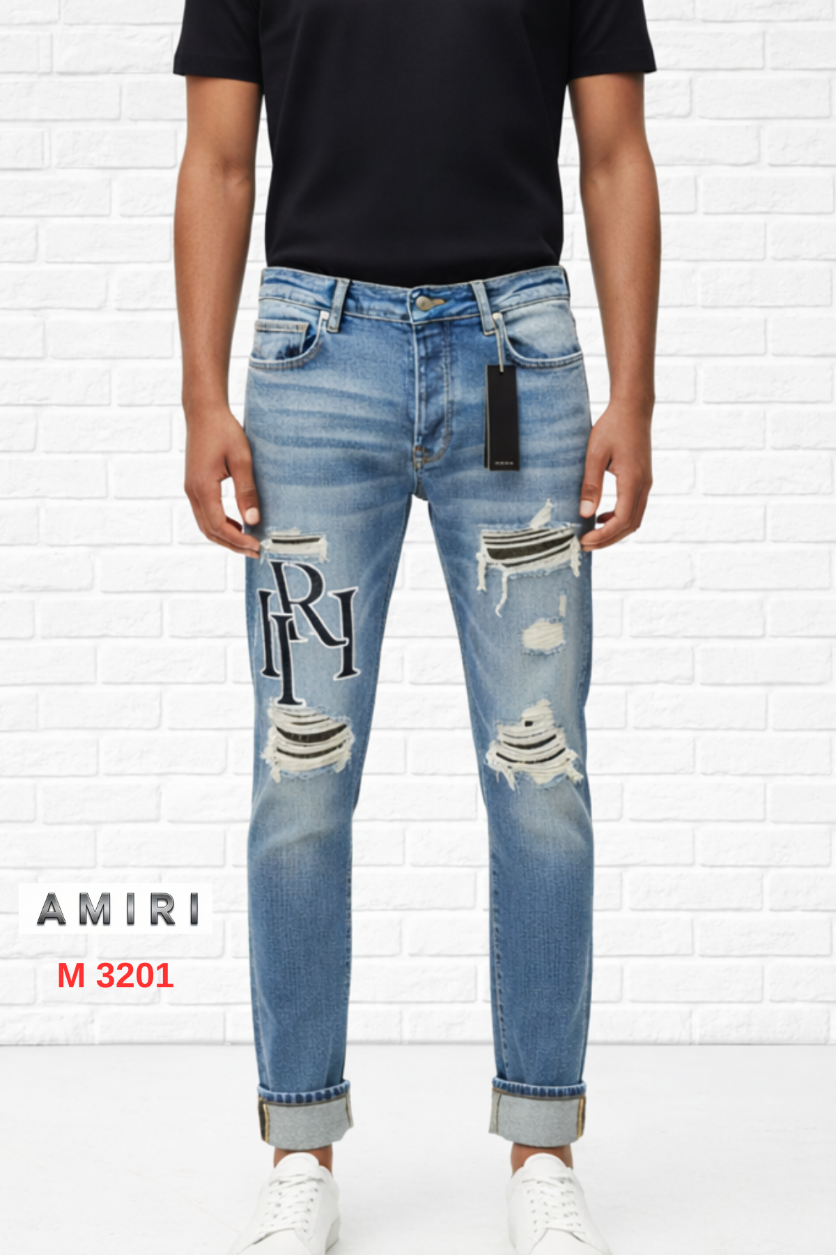 AMİRİ Logo Patch Distressed Slim-Fit Jean