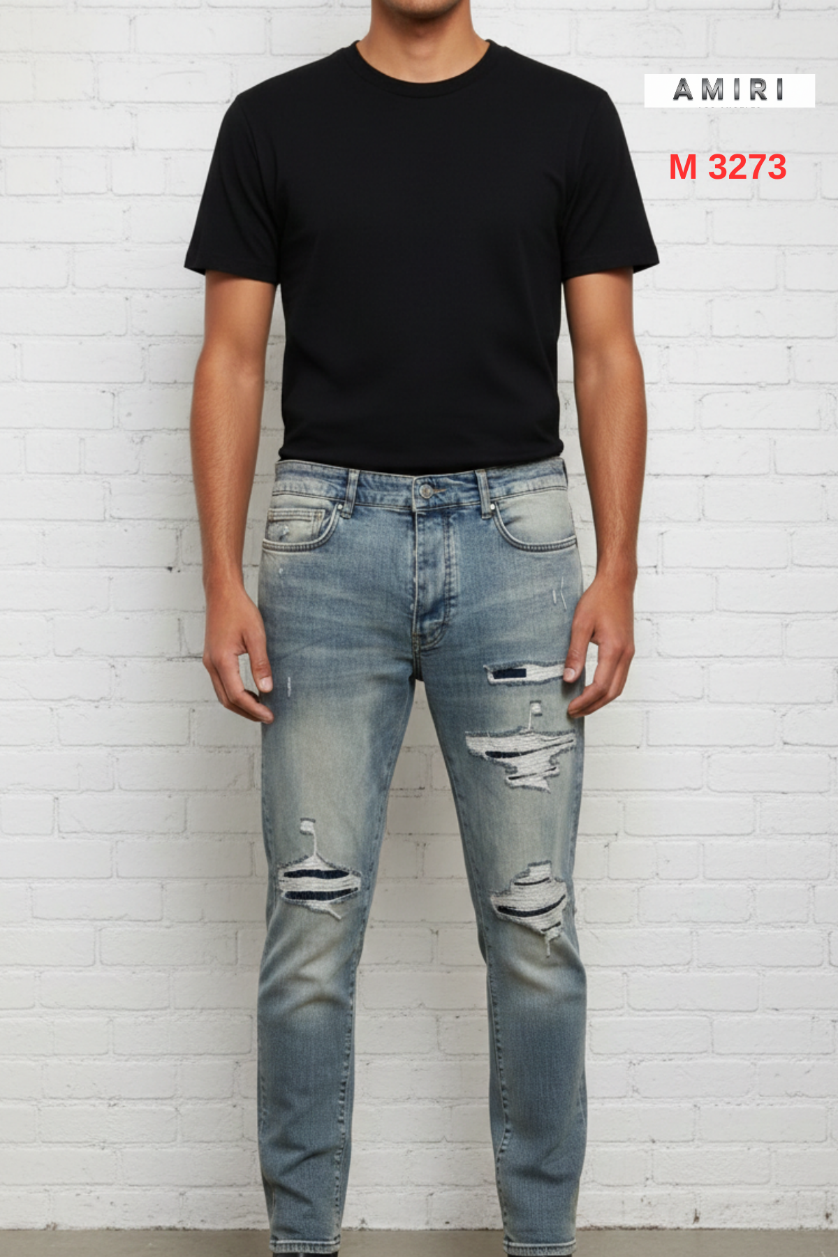 AMİRİ MODEL ÖZEL TASARIM YAMALI MAVİ ERKEK KOT