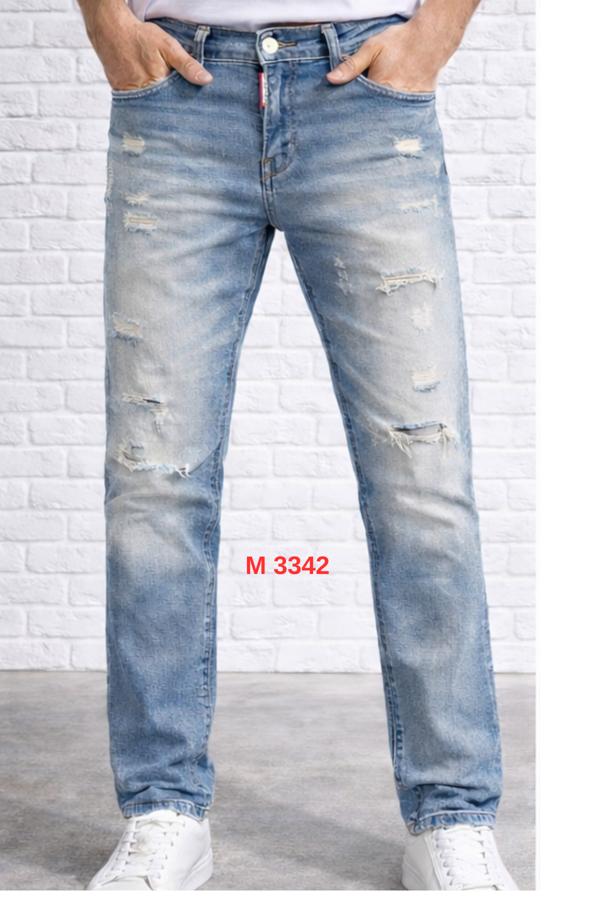 DSQUARED2 Erkek Açık Mavi Slim Fit Yırtık Denim Jean